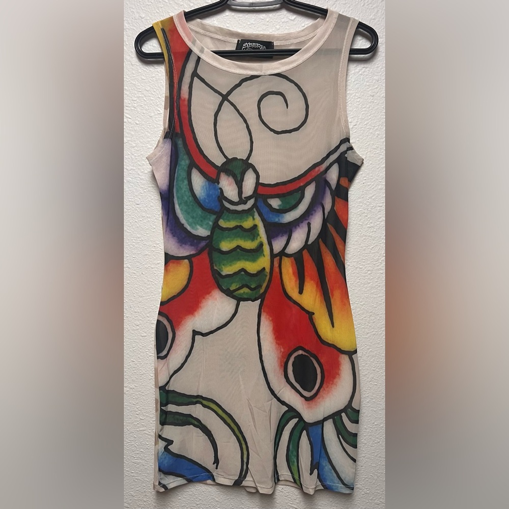Ed Hardy x Siberia Hills Tattoo Mesh Dress Multicolor XL NEW
